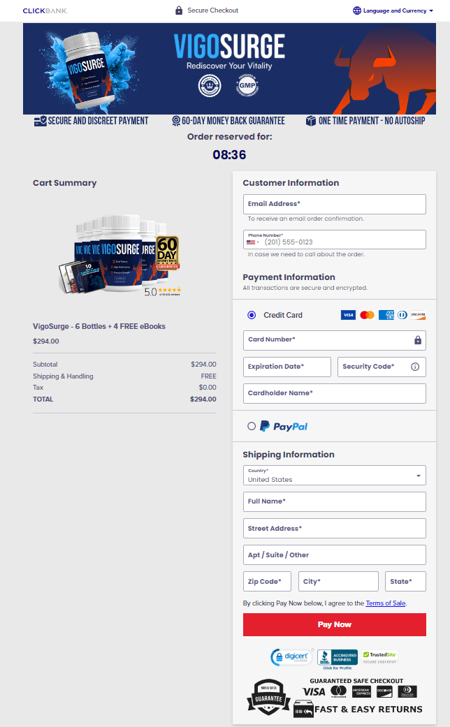 VigoSurge order page